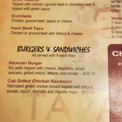 El Tapatio - Back of the menu The Mexican Burger