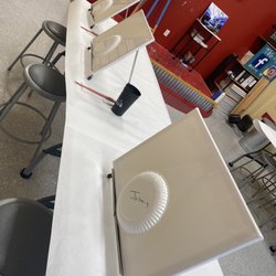 Painting with a Twist - Table prepared for our painting session.