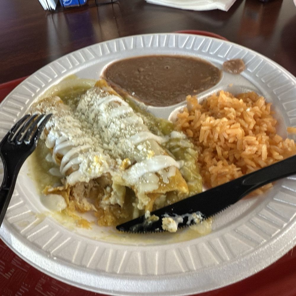 Green Chili Enchiladas with rice and beans Green Chili Enchiladas with rice and beans