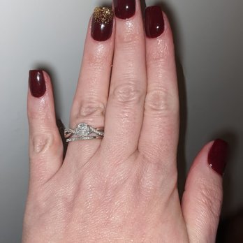 Sparkle Nails - Dark burgundy nails with a little gold ombre accent - Nail Salons Near Me - Austin, Texas
