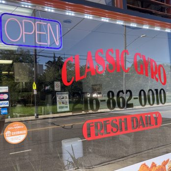 Classic Gyro - the front window of a restaurant - Salad Near Me - Cleveland, Ohio