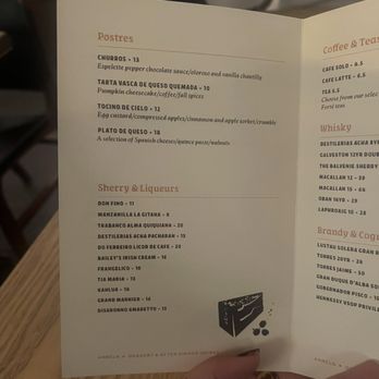 Arrels - dessert menu, sherry & liqueurs menu - Desserts Near Me - Washington, DC, District of Columbia