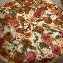 Luigi's Pizza - Pepperoni and green chile pizza.