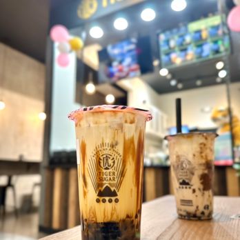 Tiger Sugar - two iced drinks on a table - Bubble Tea Near Me - West Bloomfield, Michigan