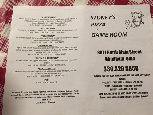 Menu photo 1 Stoney's Pizza Windham, OH