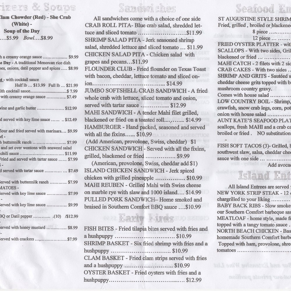 Aunt Kate's - Aunt Kate's "no touch" menu (2 of 2) - American Near Me - Saint Augustine, Florida Aunt Kate's - Aunt Kate's "no touch" menu (2 of 2) - American Near Me - Saint Augustine, Florida