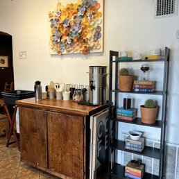 a kitchen with a coffee maker