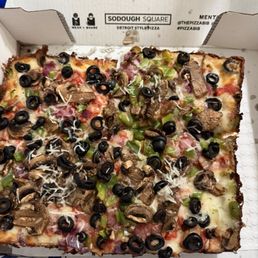 My pizza order a garden veggie one Detroit style. My pizza order a garden veggie one Detroit style.