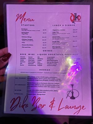 Menu photo 1 Diko Hookah Bar and Lounge Alexandria, VA Menu photo 1 Diko Hookah Bar and Lounge Alexandria, VA
