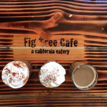 Fig Tree Cafe - Latte flight. Regular latte, mocha, Mexican mocha. - Breakfast & Brunch Near Me - San Diego, California Fig Tree Cafe - Latte flight. Regular latte, mocha, Mexican mocha. - Breakfast & Brunch Near Me - San Diego, California