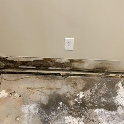 Emergency Restoration Solutions - Mold growth behind baseboards after water loss caused by toilet overflow.