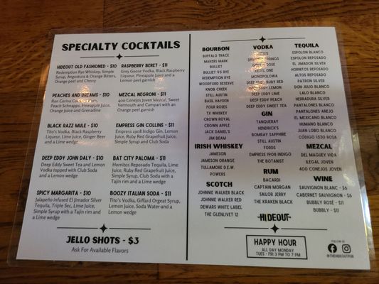 Menu photo 1 Hideout Pub Austin, TX