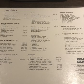 Mano Santa - The Mano Santa menu as of Nov. 2017 - Bars Near Me - México, D.F., DIF