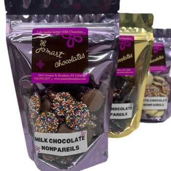 JoMart Chocolates - Milk Dark and White Chocolate Nonpareils gift pouch - Candy Stores Near Me - Brooklyn, New York