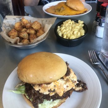 Society Burger - Pim Jim burger, cheddar jalapeño tater tots, Mac and cheese, and theta burger - Salad Near Me - Tulsa, Oklahoma Society Burger - Pim Jim burger, cheddar jalapeño tater tots, Mac and cheese, and theta burger - Salad Near Me - Tulsa, Oklahoma