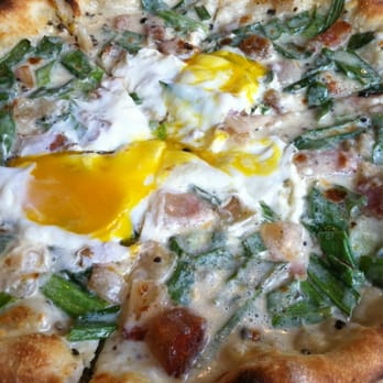 Delfina - "Carbonara" - Scallions, guanciale, panna, 1 egg, & black pepper - Pizza Near Me - San Francisco, California Delfina - "Carbonara" - Scallions, guanciale, panna, 1 egg, & black pepper - Pizza Near Me - San Francisco, California