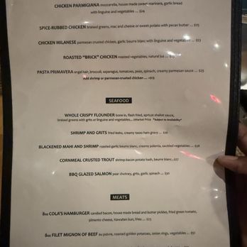 Cola's - Menu - New American Near Me - Columbia, South Carolina