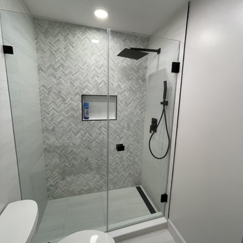 Maryland Glass Installation - 3/8" Clear Tempered Glass With Heavy Duty Hinges & Clips. All Matte Black. - Glass & Mirrors Near Me