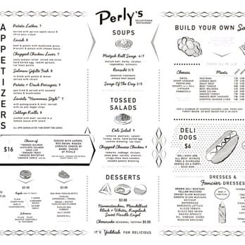 Perly's - Place mat with some menu items. - Delis Near Me - Richmond, Virginia