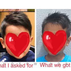 Great Clips - First picture was showed to hairstylist before we began. Second (after the cut) according to the hairstylist looked just the same
