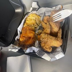 Soul Dam Good - Chicken wing and yams with Mac & cheese well seasoned very good