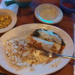 Amigo Mexican Restaurant - Chili renello, tamale, cilantro lime rice and grilled corn.