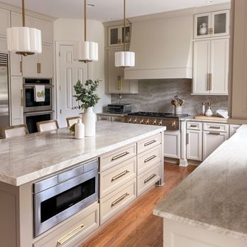 Chicago Countertop - Soft beige movement and superior durability make Taj Mahal Quartzite an excellent natural stone choice for premium kitchen remodels - Countertop Installation Near Me - Bensenville, Illinois