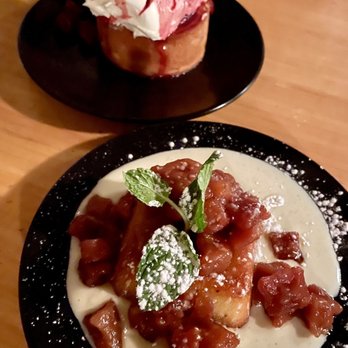 La Boca - Gateau basque in the back and almond cake with apples and creme anglaise very good - Tapas Bars Near Me - Santa Fe, New Mexico