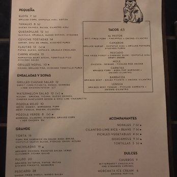 Oso - Dinner menu - Mexican Near Me - New York, New York