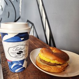 Holiday cookie latte + turkey sausage, egg, and cheese bagel Holiday cookie latte + turkey sausage, egg, and cheese bagel
