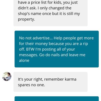 Galaxy Nails & Spa - 5th message. Karma... lol as he is overcharging - Nail Salons Near Me - Fullerton, California