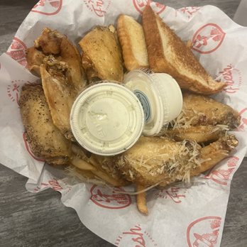 Slim Chickens - 8 piece wing meal half garlic Parmesan half lemon pepper. - Chicken Wings Near Me - Collierville, Tennessee