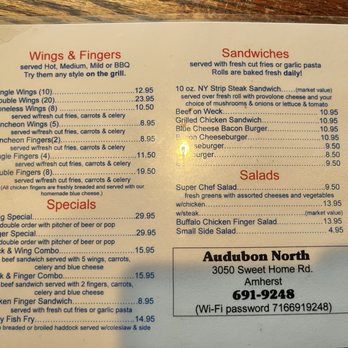 The Audubon North - Decently priced menu, plus they have daily specials on the white board in bar area - Dive Bars Near Me - Amherst, New York
