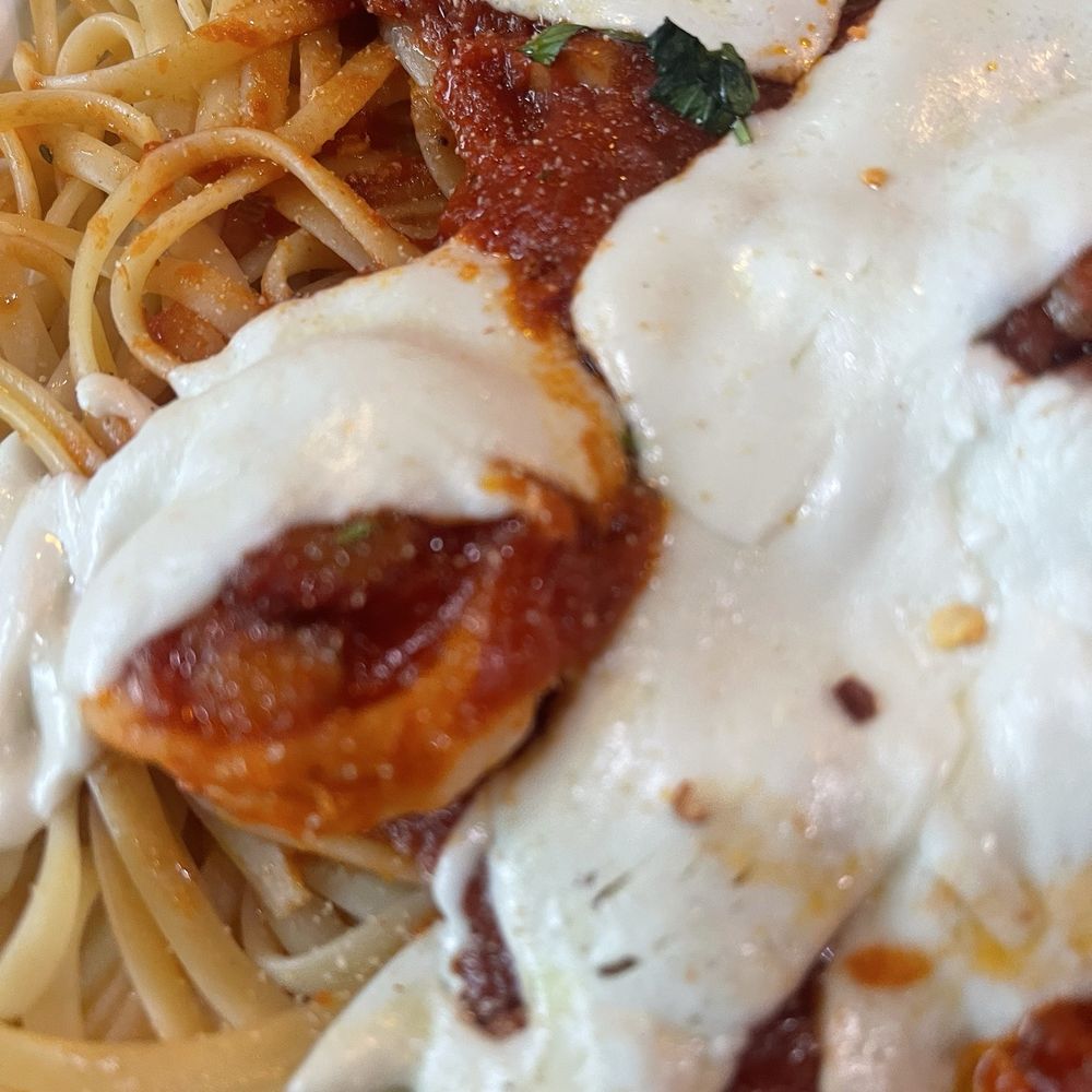 Lenny and Johns Pizzeria - Shrimp Fra Diavolo with mozzarella cheese-linguine - Pizza Near Me - Brooklyn, New York Lenny and Johns Pizzeria - Shrimp Fra Diavolo with mozzarella cheese-linguine - Pizza Near Me - Brooklyn, New York