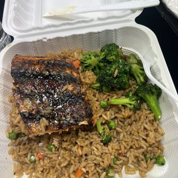 Just Like That - Half eaten hibachi salmon w/rice and broccoli - Desserts Near Me - Pennsauken, New Jersey Just Like That - Half eaten hibachi salmon w/rice and broccoli - Desserts Near Me - Pennsauken, New Jersey