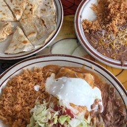 Chicken quesadilla and deluxe burrito