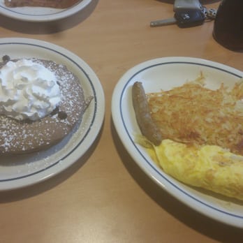 IHOP - chocolate panckae, with 2 eggs and hash brown and sausages - Breakfast & Brunch Near Me - Anaheim, California