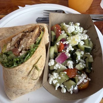 The Shack On 8th - Blackened chicken caesar wrap & cucumber salad - Bars Near Me - Virginia Beach, Virginia The Shack On 8th - Blackened chicken caesar wrap & cucumber salad - Bars Near Me - Virginia Beach, Virginia