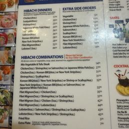 Hibachi menu Hibachi menu