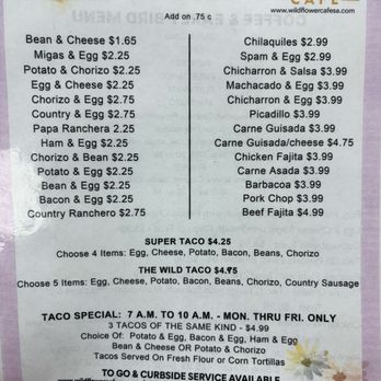 Wildflower Cafe - Taco menu - Mexican Near Me - San Antonio, Texas Wildflower Cafe - Taco menu - Mexican Near Me - San Antonio, Texas