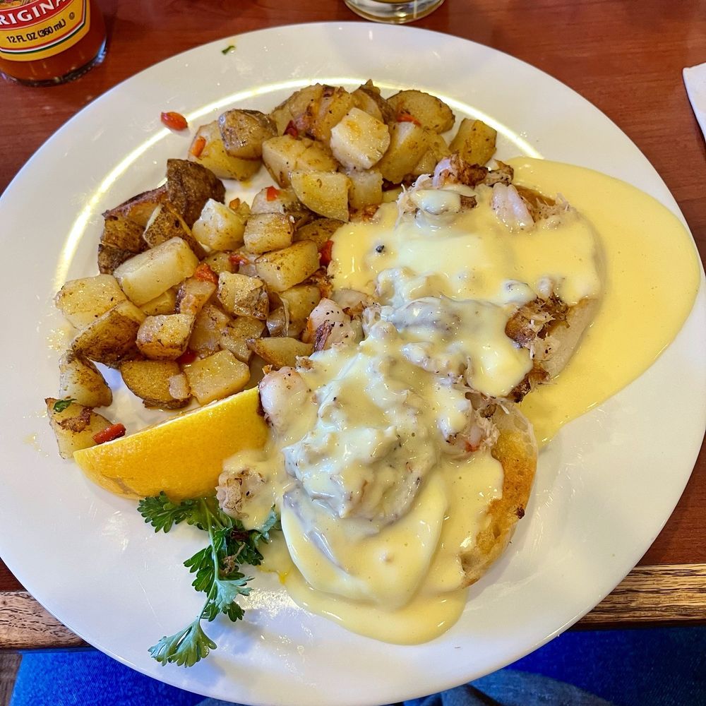 Springside Restaurant - Benedict Alaska Poached eggs over a combination of crab & shrimp. Served with homestyle potatoes. - Breakfast & Brunch Near Me - Paso Robles, California Springside Restaurant - Benedict Alaska Poached eggs over a combination of crab & shrimp. Served with homestyle potatoes. - Breakfast & Brunch Near Me - Paso Robles, California