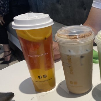 Tan-Cha - Super fruit tea on the left and royal ceylon with tiramisu foam on the right - Bubble Tea Near Me - Doraville, Georgia Tan-Cha - Super fruit tea on the left and royal ceylon with tiramisu foam on the right - Bubble Tea Near Me - Doraville, Georgia
