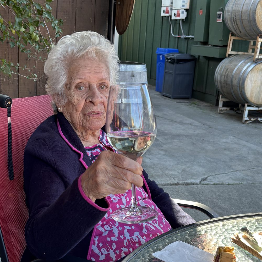 Fallbrook Winery - My mother-in-law enjoying her glass of Moscato. - Wine Tasting Room Near Me - Fallbrook, California