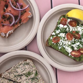 Whata Peach - top left -- Lox Toast mid right -- Garden Toast bottom left -- Homemade Tuna Toast - Juice Bars & Smoothies Near Me - Studio City, California Whata Peach - top left -- Lox Toast mid right -- Garden Toast bottom left -- Homemade Tuna Toast - Juice Bars & Smoothies Near Me - Studio City, California