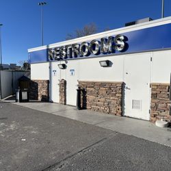 Tesla Supercharger - Restroom building behind the gas station