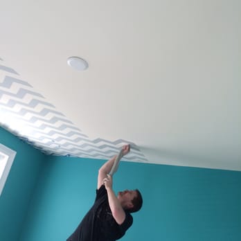 Luxe Walls - Chevron stenciled ceiling in progress - Painters Near Me Luxe Walls - Chevron stenciled ceiling in progress - Painters Near Me
