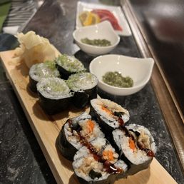 Scallop hand cut roll and salmon skin hand cut roll Scallop hand cut roll and salmon skin hand cut roll