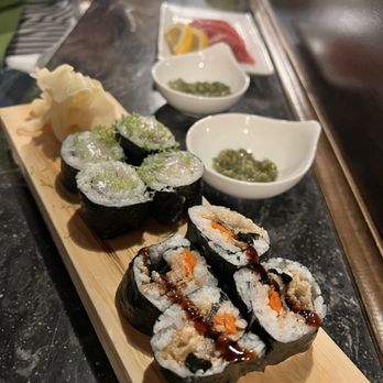 Shokunin - Scallop hand cut roll and salmon skin hand cut roll - Sushi Bars Near Me - Redlands, California
