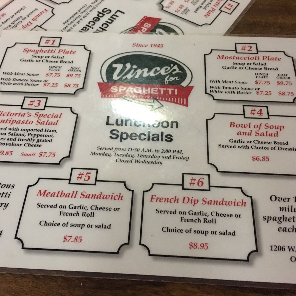 Vince's Spaghetti - Menu - Italian Near Me - Ontario, California Vince's Spaghetti - Menu - Italian Near Me - Ontario, California