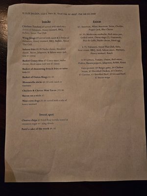 Menu photo 4 Ye Olde Saloon Royal Oak, MI
